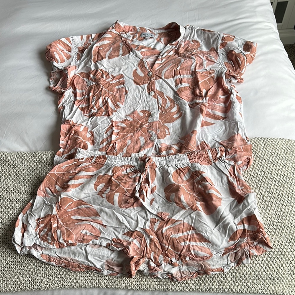 Piyama Tropical Leaf Print Pajama Set